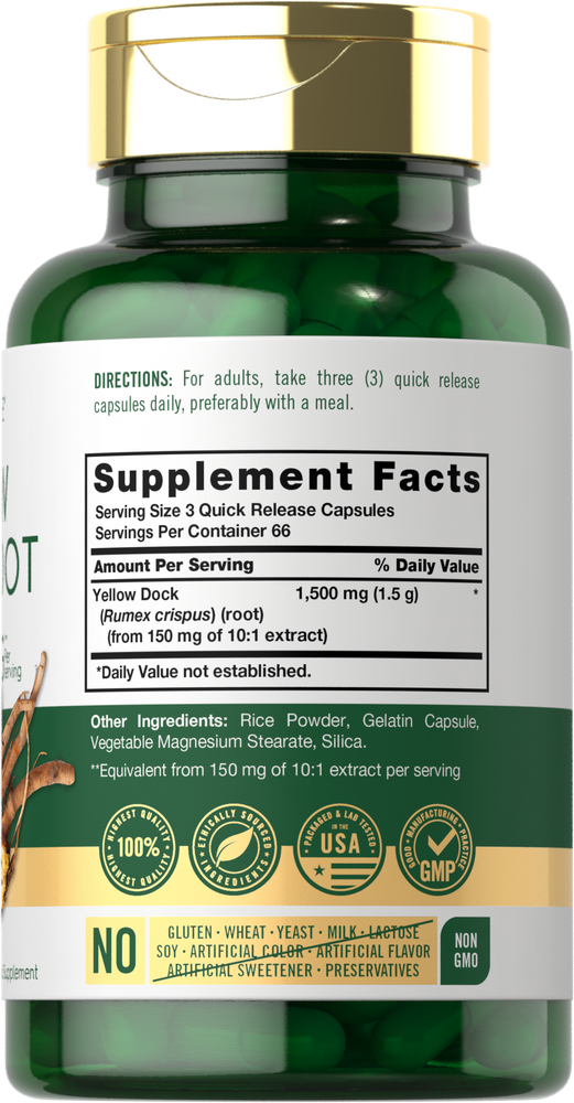 Raiz de Rumex 1500mg por porção | 200 Cápsulas