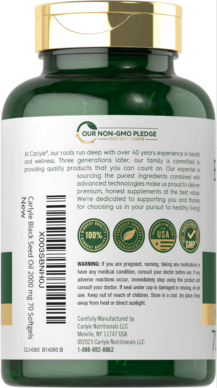 Aceite de Semilla Negra 2000mg por porción | 70 Cápsulas Blandas