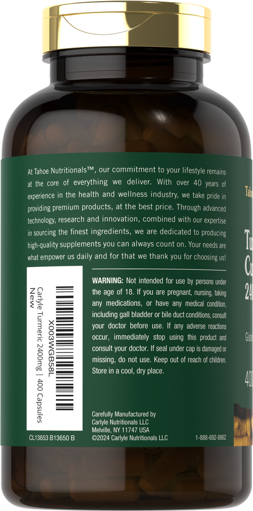 Turmeric Curcumin 2400mg per serving | 400 Capsules