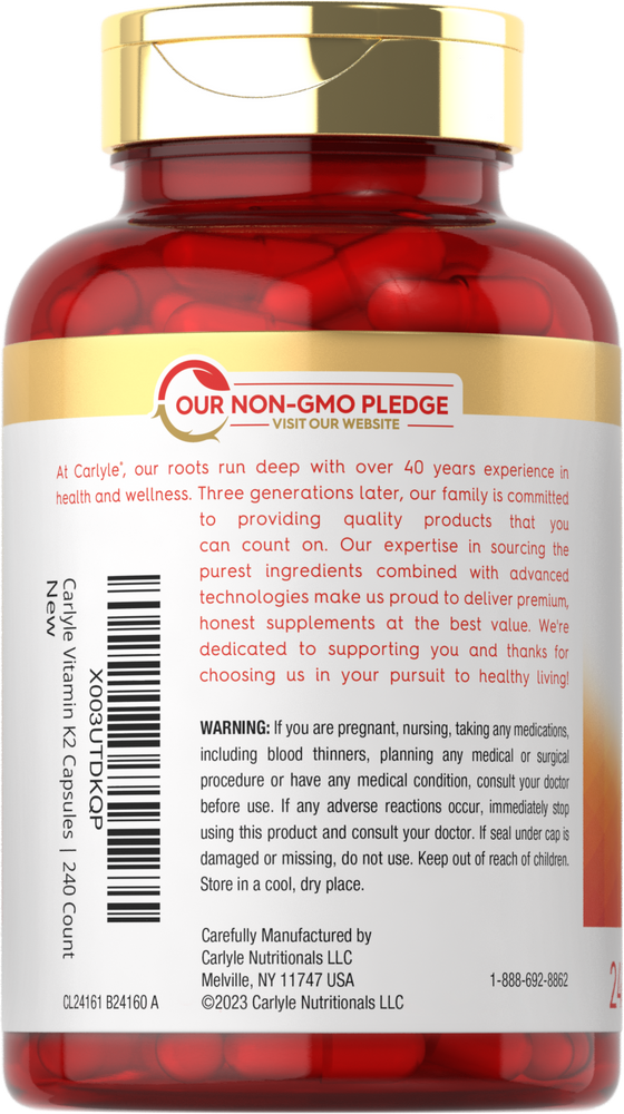 Vitamin K2 100mcg 240 Capsules Carlyle Nutritionals