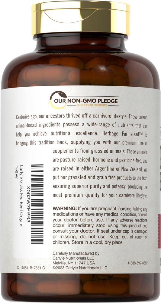Grass Fed Beef Organs 650mg | 200 Capsules