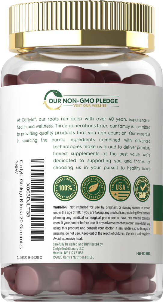 Ginkgo Biloba 300mg per serving | 70 Gummies