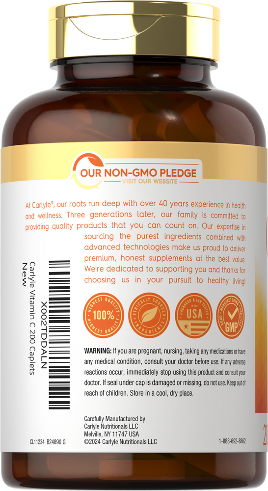 Vitamina C 500mg por porción con Escaramujo | 200 Tabletas