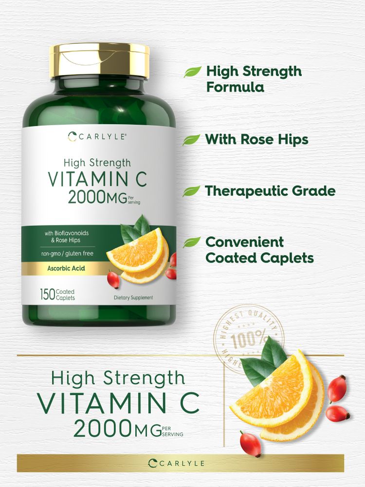 Vitamin C 2000mg per serving with Rose Hips & Bioflavonoids | 150 Caplets