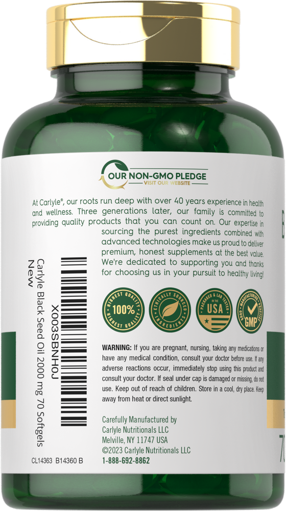 Black Seed Oil 2000mg per serving | 70 Softgels