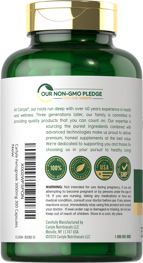 Fenugreek 3000mg per serving | 300 Capsules