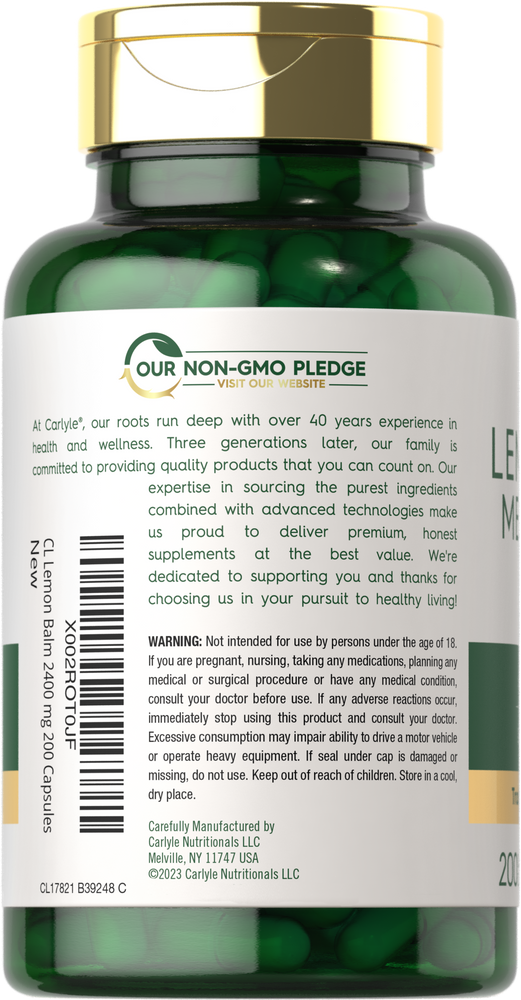 Lemon Balm Melissa Leaf 2400mg per serving | 200 Capsules