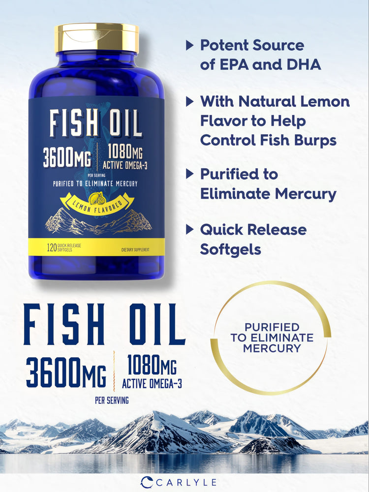 Aceite de Pescado 3600 mg con Omega-3 1080 mg por porción | 120 Cápsulas Blandas