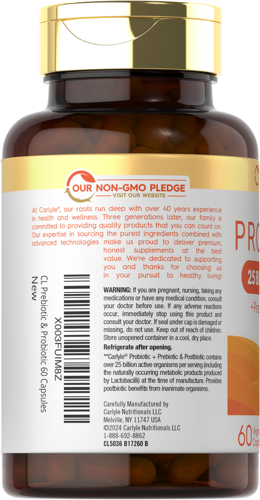 Prebiotic & Probiotic 25 Billion CFU per serving | 60 Capsules