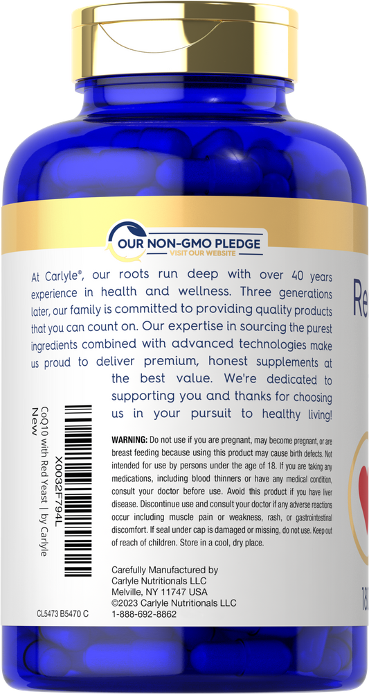 CoQ10 with Red Yeast Rice 1420mg per serving | 180 Capsules