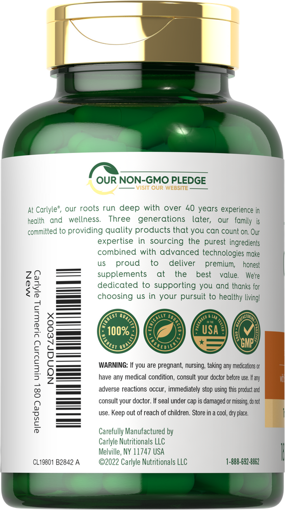 Curcuma Curcumina con Bioperine 500mg | 180 Capsule