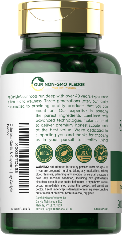 Ajo Inodoro y Cayena 1150 mg | 200 Cápsulas Blandas