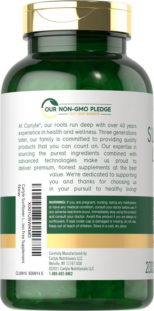 Lecitina de Girasol 2400mg por porción | 200 Cápsulas Blandas