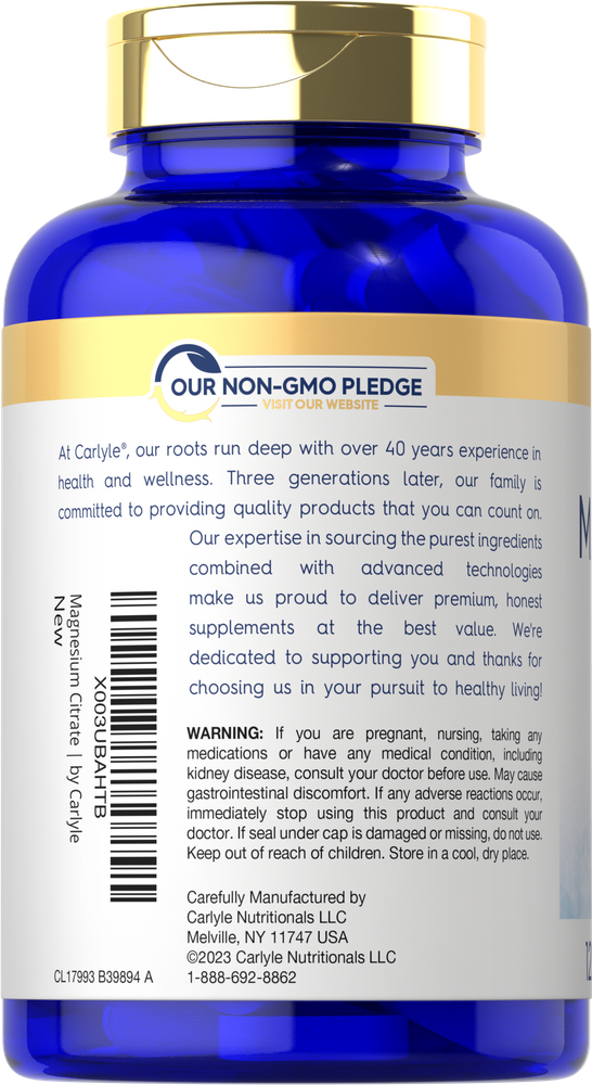 Magnesium Citrate 1800mg per serving | 120 Caplets