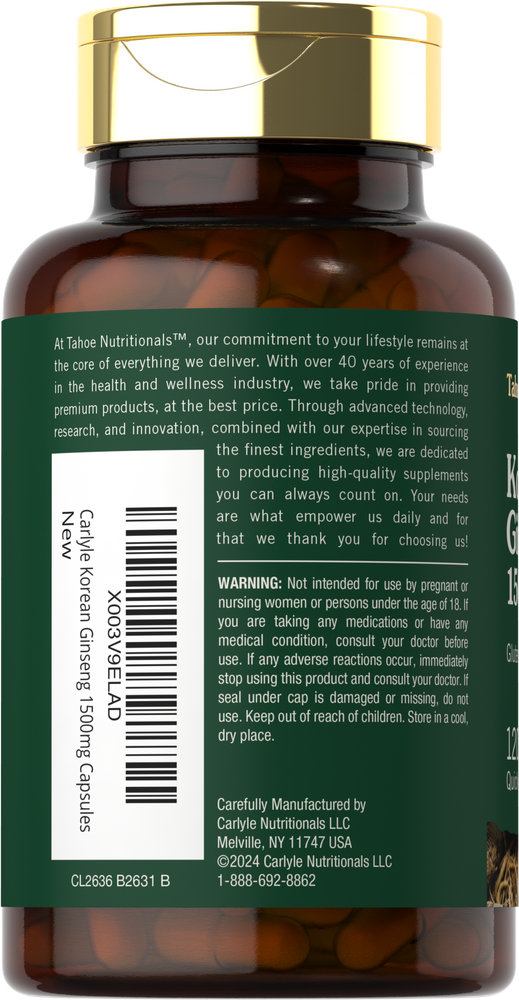 Korean Panax Ginseng 1500mg per serving | 120 Capsules