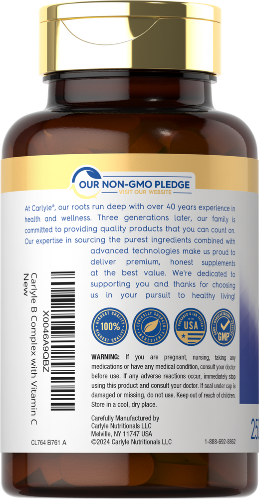 Complejo de Vitamina B más Vitamina C | 250 Cápsulas