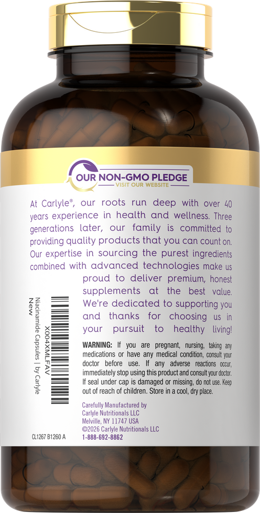 Bottle containing 300 capsules of 1000 mg Niacinamide.