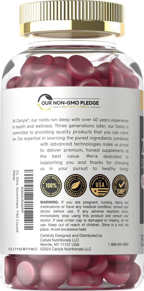 Zinc 50mg per serving | 150 Gummies