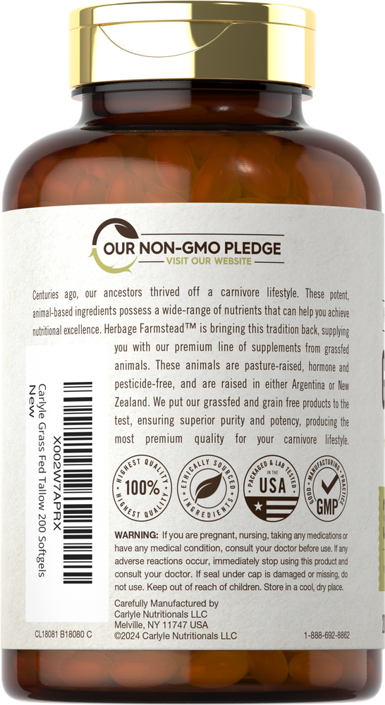 Grass Fed Tallow 3120mg per serving | 200 Softgels