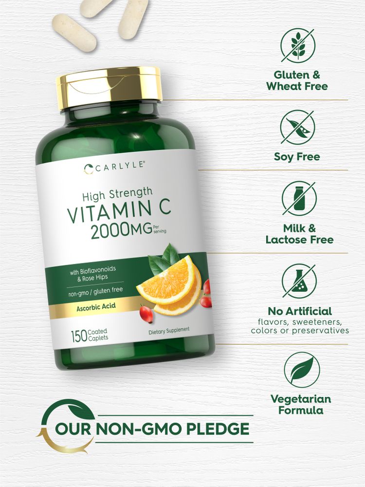 Vitamina C 2000 mg por porción con Escaramujos y Bioflavonoides | 150 Cápsulas