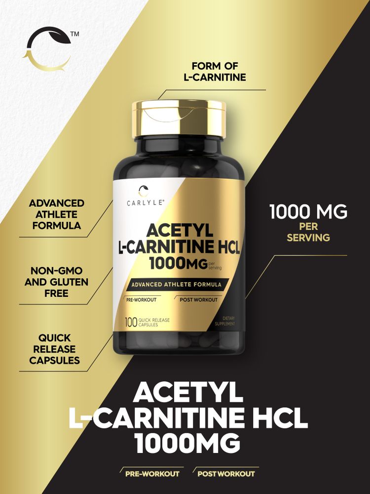 Acetyl L-Carnitine HCL 1000mg par portion | 100 Capsules