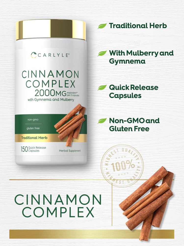 Product highlights graphic stating Traditional Herb, With Mulberry and Gymnema, Quick Release Capsules, Non-GMO and Gluten Free