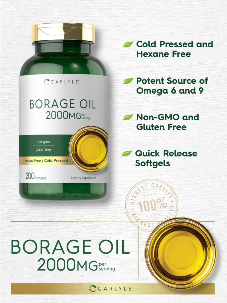 Cápsulas de Óleo de Borragem 2000mg por porção | 200 Cápsulas Gelatinosas