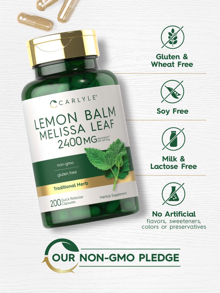 Lemon Balm Melissa Leaf 2400mg per serving | 200 Capsules