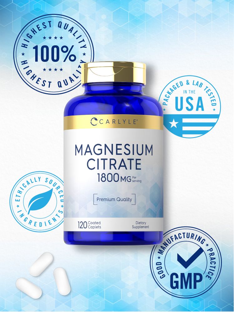 Magnesium Citrate 1800mg per serving | 120 Caplets