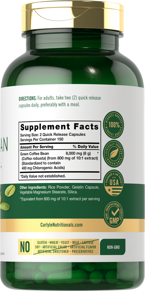 Extracto de Frijol de Café Verde 8000mg por porción | 300 Cápsulas