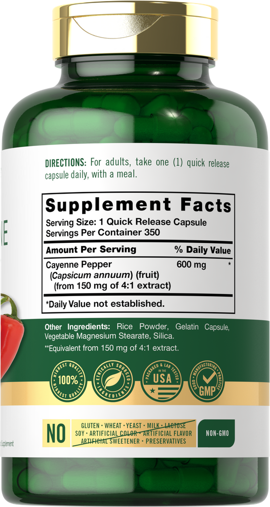 Pimienta de Cayena 600 mg | 350 Cápsulas