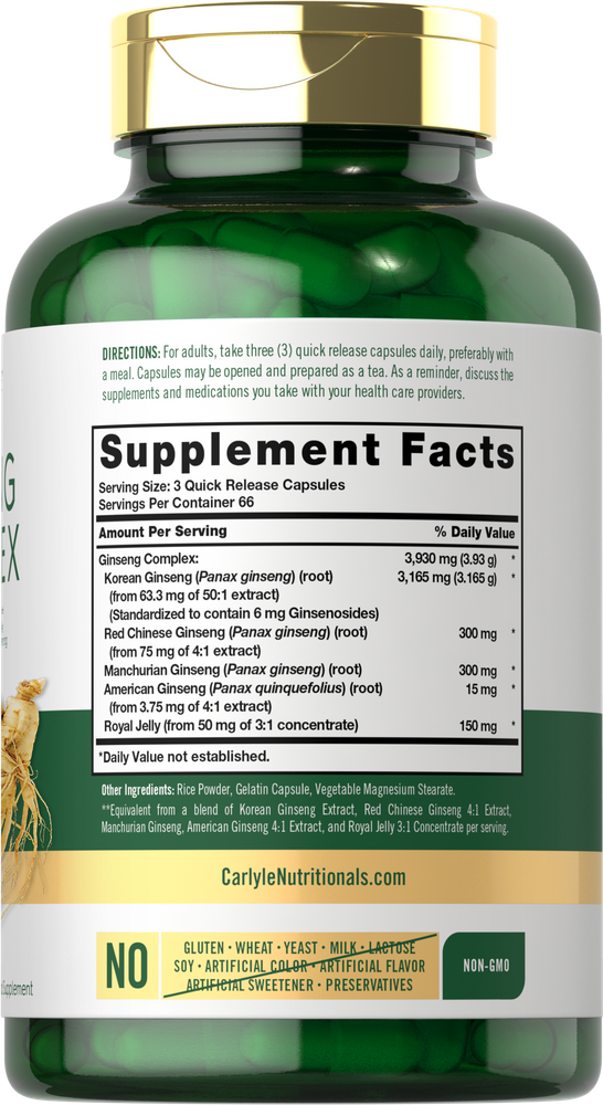 Complexe d'extrait de ginseng 3930mg par portion | 200 Capsules