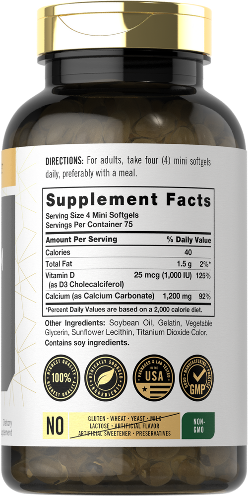 Calcio con Vitamina D-3 | 300 Cápsulas Blandas