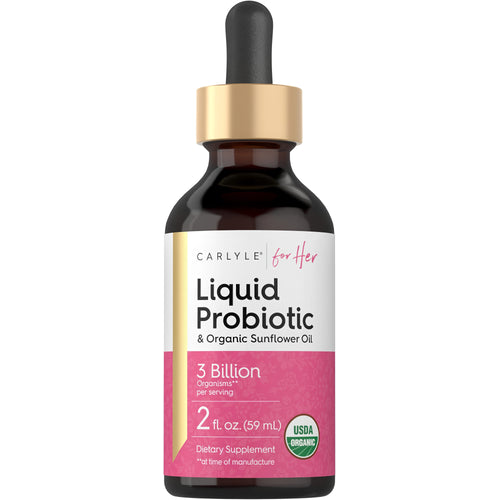 View 1 CARLYLE Liquid Probiotic for Her and Organic Sunflower Oil, 3 Billion Organisms per serving, 2 fl. oz. (59 mL), USDA Organic.