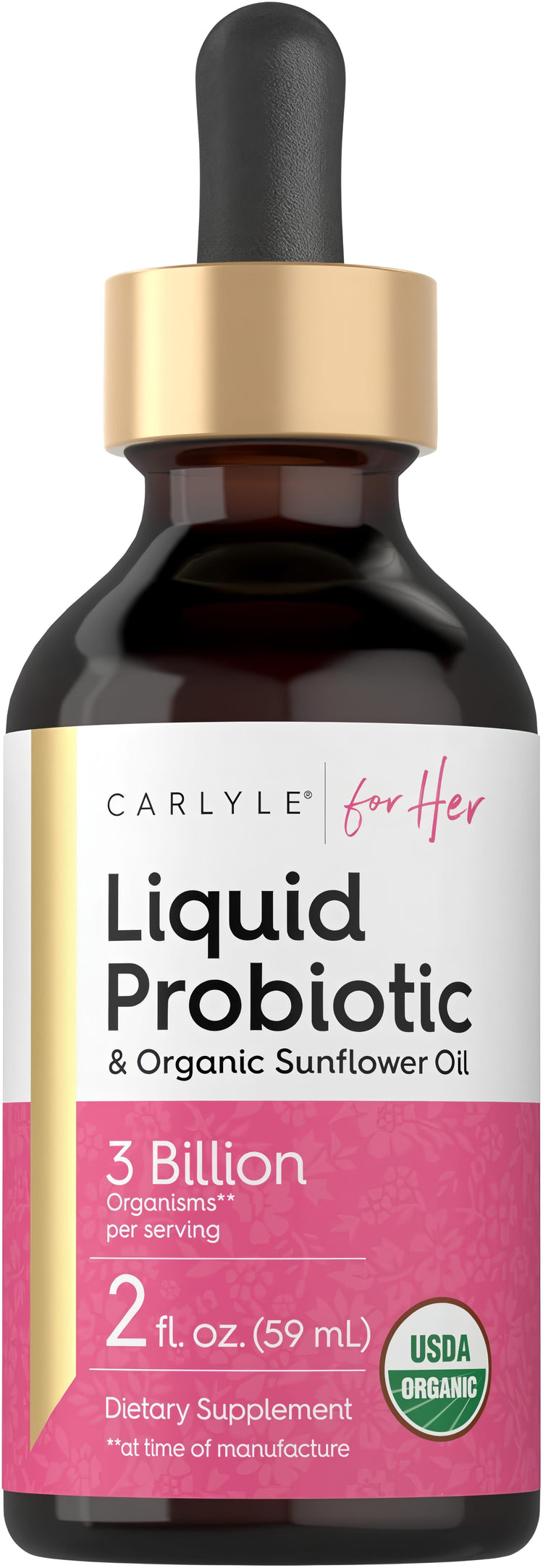 CARLYLE Liquid Probiotic for Her and Organic Sunflower Oil, 3 Billion Organisms per serving, 2 fl. oz. (59 mL), USDA Organic.