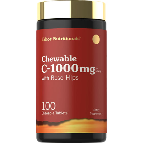 View 1 Tahoe Nutritionals Chewable C-1000mg tablets with Rose Hips, 100 count, vitamin supplement.