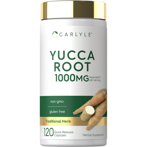 View 1 Carlyle Yucca Root 1000mg equivalent, 120 quick release capsules, non-GMO, gluten-free supplement.