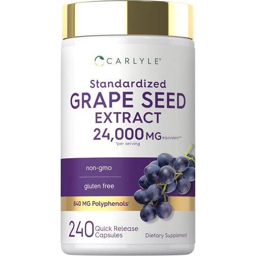 View 2 Grape Seed Extract supplement, 24,000 MG equivalent per serving, with 240 quick-release capsules.