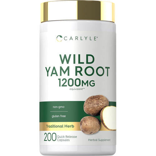 View 1 Carlyle Wild Yam Root 1200 mg, 200 quick-release capsules for natural wellness support.