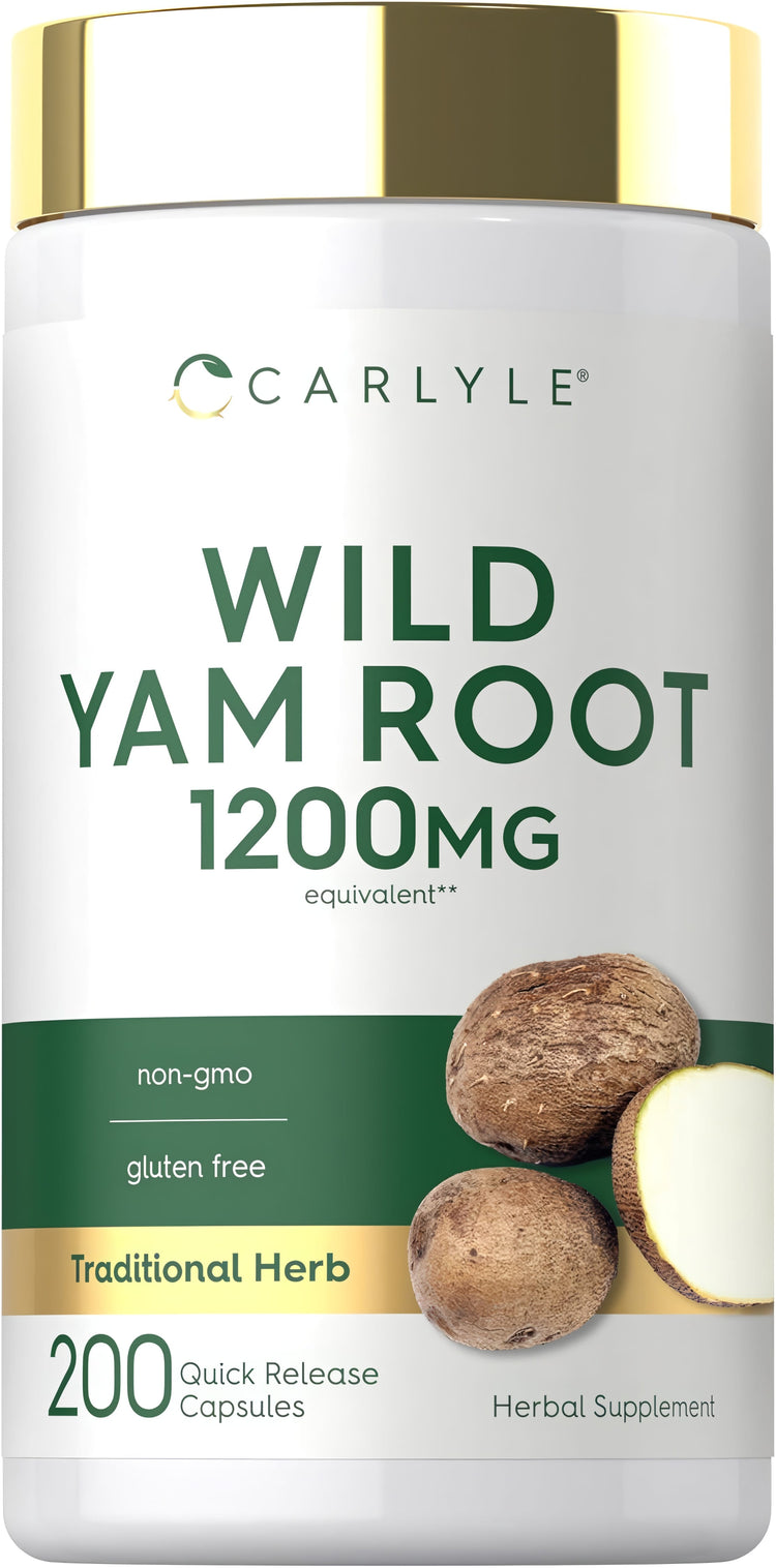 Carlyle Wild Yam Root 1200 mg, 200 quick-release capsules for natural wellness support.