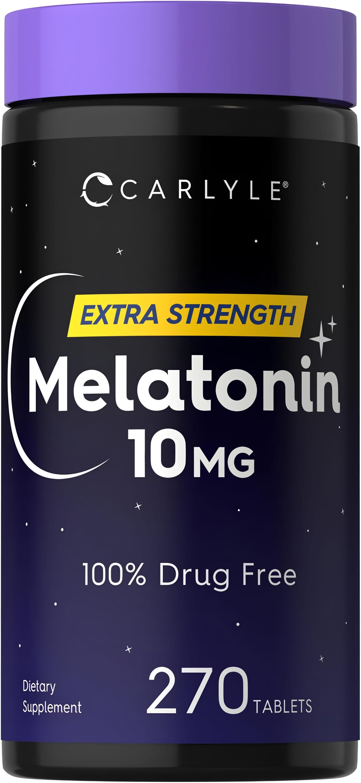 Carlyle Melatonin 10 MG, 270 tablets, extra strength supplement, 100% drug-free dietary option.