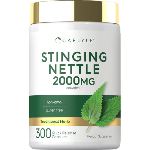 View 1 Carlyle Stinging Nettle 2000MG, 300 capsules. Non-GMO, gluten free traditional herbal supplement.