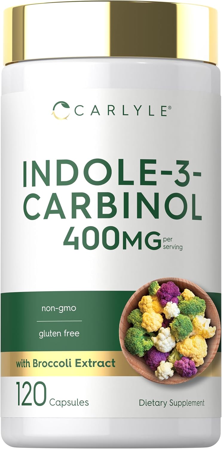 Carlyle Indole-3-Carbinol 400MG per serving, non-GMO, gluten-free, with Broccoli Extract, 120 capsules, dietary supplement.