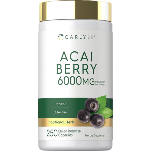 View 1 Acai Berry supplement, 6000MG per serving, 250 quick-release capsules included.