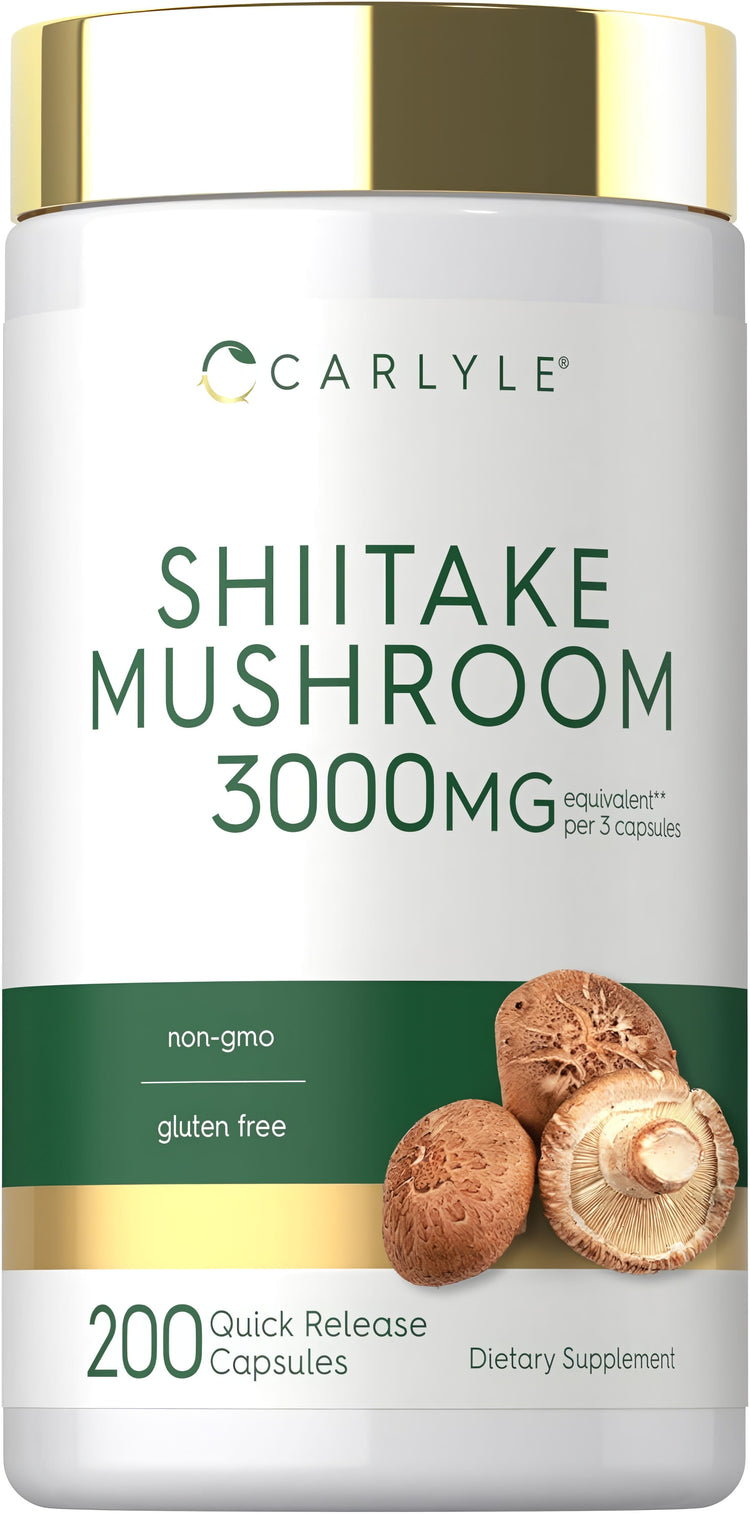 Carlyle Shiitake Mushroom 3000mg equivalent per 3 capsules, 200 Quick Release Capsules, Dietary Supplement.