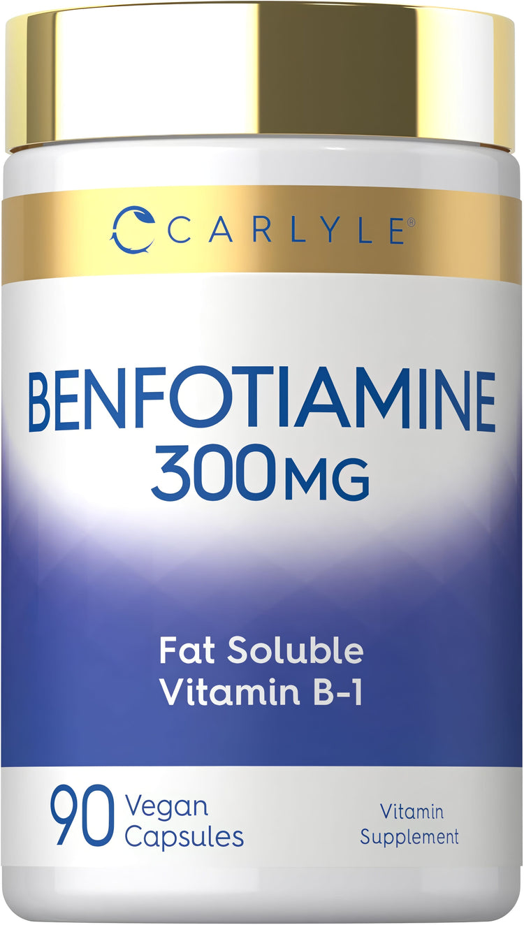 Benfotiamine 300 mg, 90 vegan capsules, a fat-soluble form of Vitamin B-1 supplement.