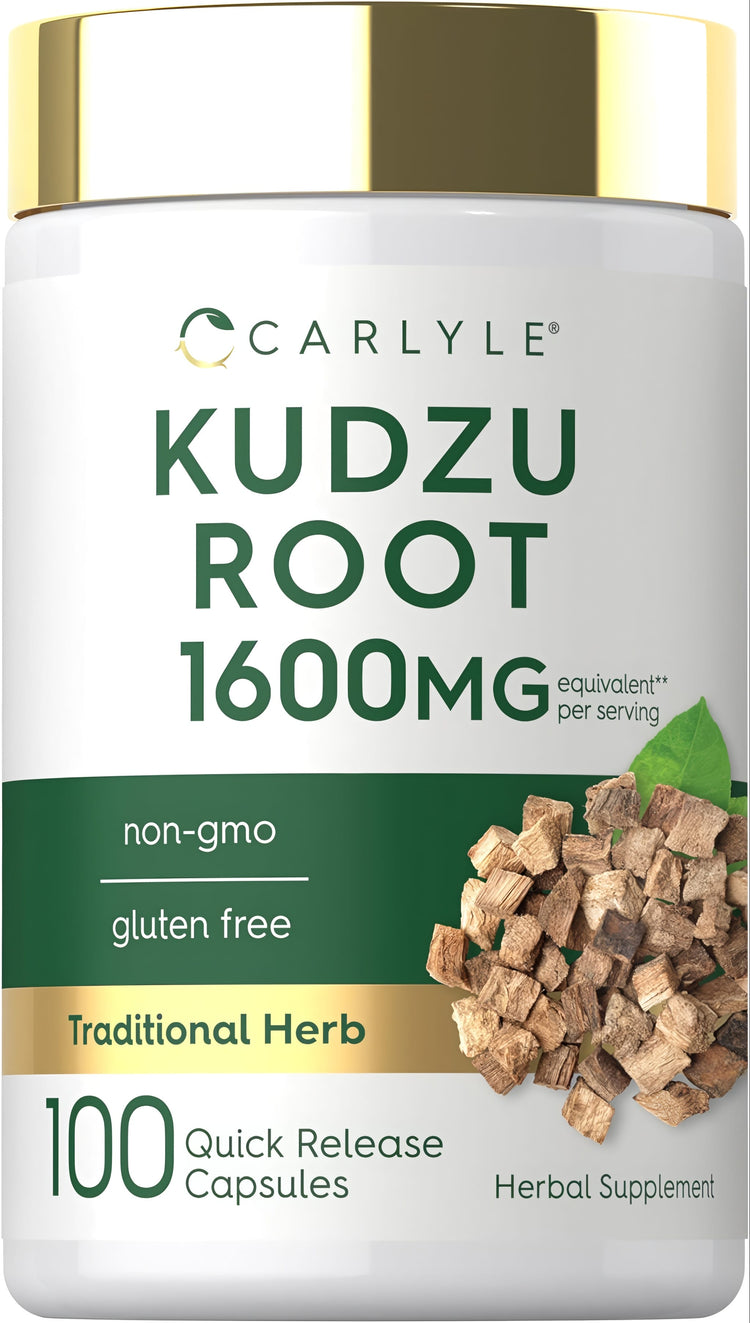 Carlyle Kudzu Root 1600MG per serving, 100 Quick Release Capsules. Non-GMO and gluten-free supplement.