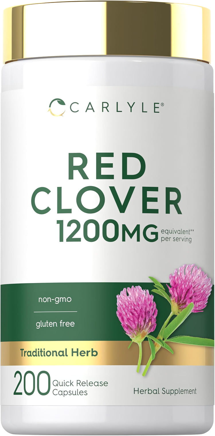Carlyle Red Clover 1200 mg capsules, 200 quick release. Non-GMO, gluten free herbal supplement.
