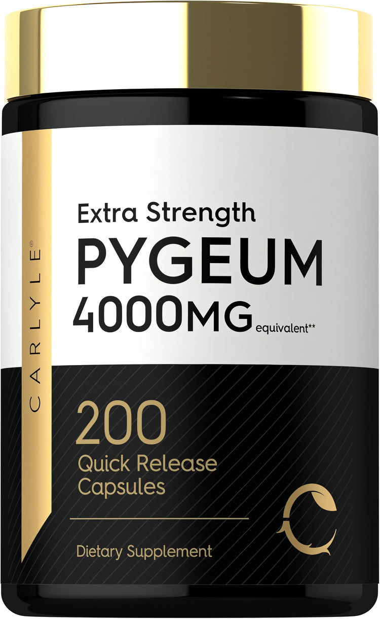 Pygeum dietary supplement with 4000 mg equivalent in extra strength, 200 quick release capsules.