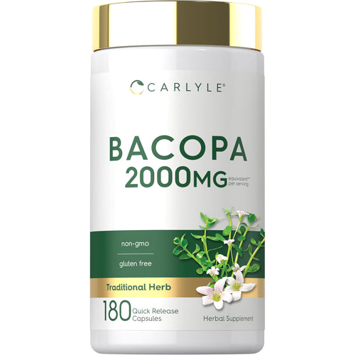 View 1 Carlyle Bacopa supplement, 2000mg per serving, with 180 easy-release capsules.